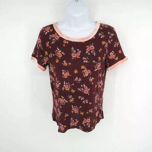 Ultra Flirt Floral Print T-Shirt Small Burgundy & Pink NWT